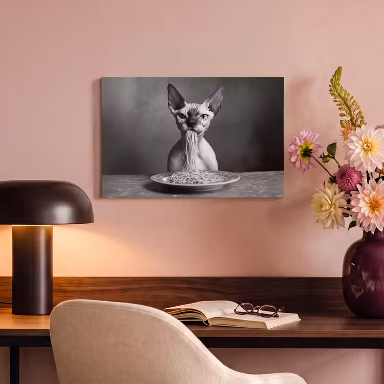 Canvas schilderij - Sphynx - Kat - Dieren - Humor - Spaghetti - Zwart Wit — 4