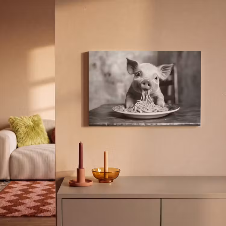 Canvas schilderij - Varken - Schattig - Spaghetti - Zwart wit - Dier — 2