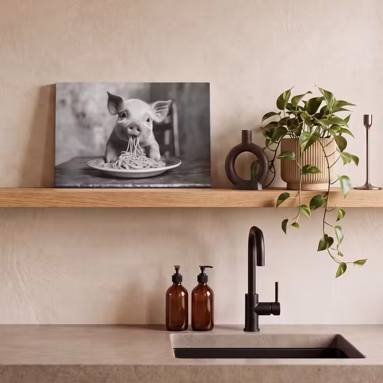 Canvas schilderij - Varken - Schattig - Spaghetti - Zwart wit - Dier — 3