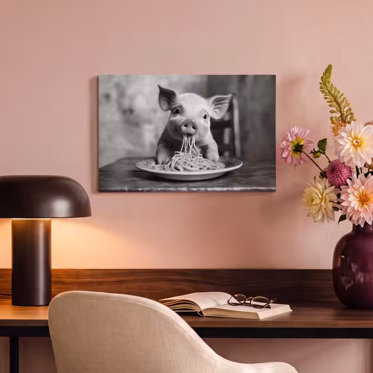 Canvas schilderij - Varken - Schattig - Spaghetti - Zwart wit - Dier — 4