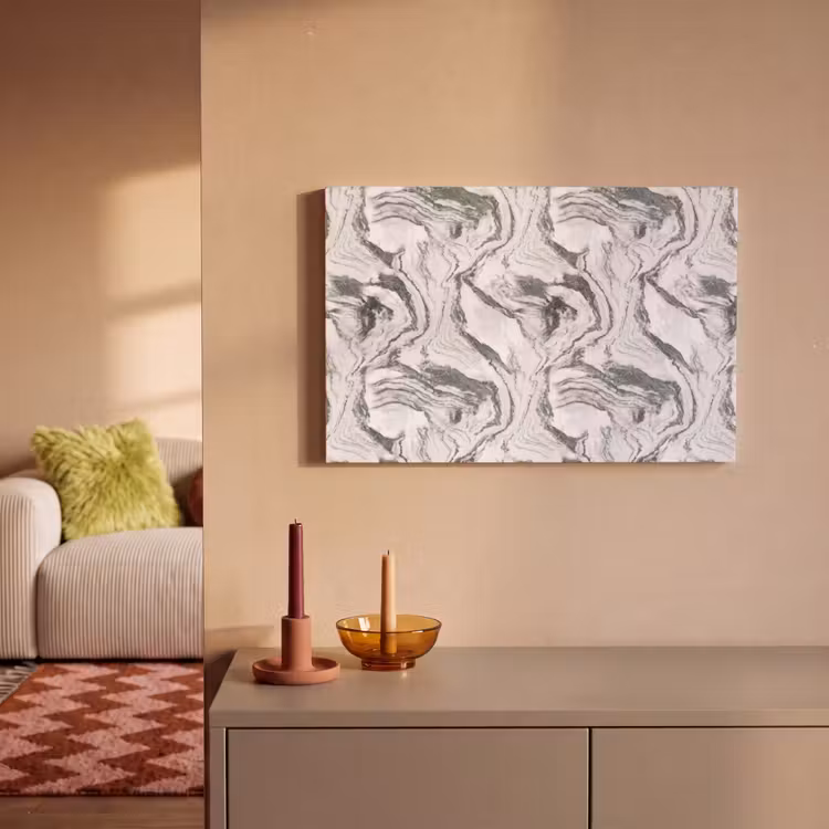 Canvas schilderij - Wit - Marmer - Golvend - Grafiet — 1