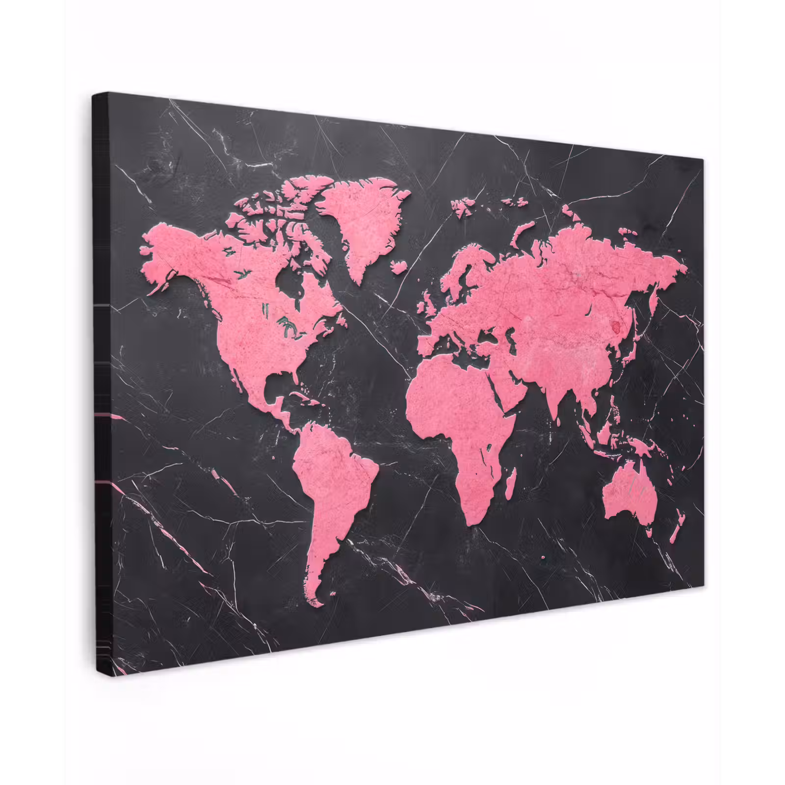 Canvas schilderij - Wereldkaart - Roze - Marmer — 1