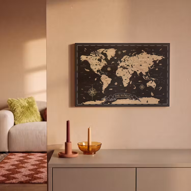 Canvas schilderij - Wereldkaart - Beige - Zwart — 2