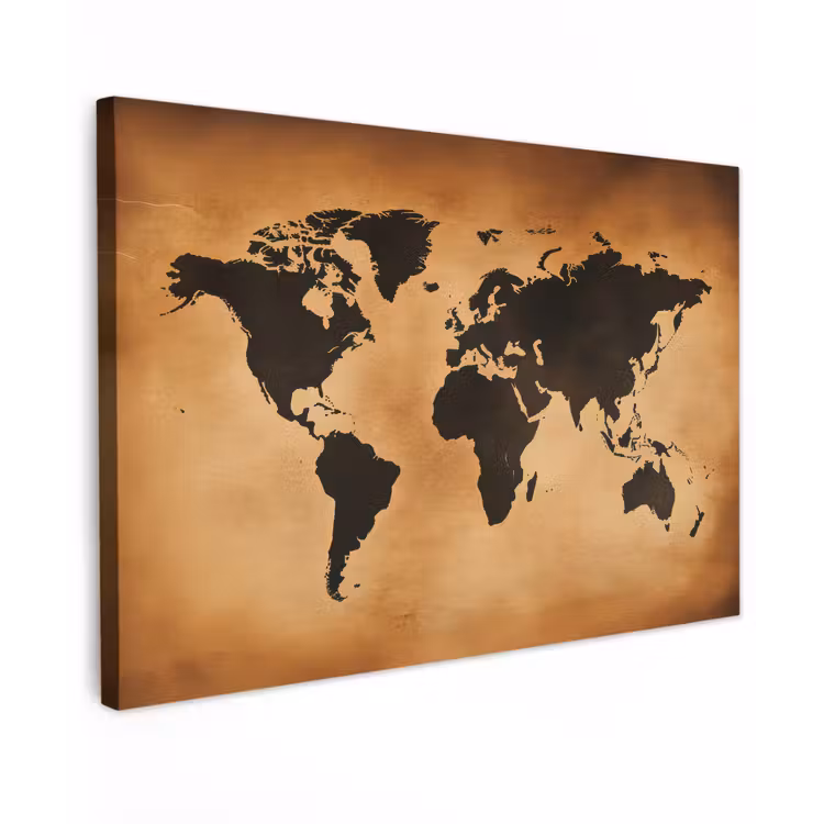 Canvas schilderij - Wereldkaart - Bruin - Kaart — 1