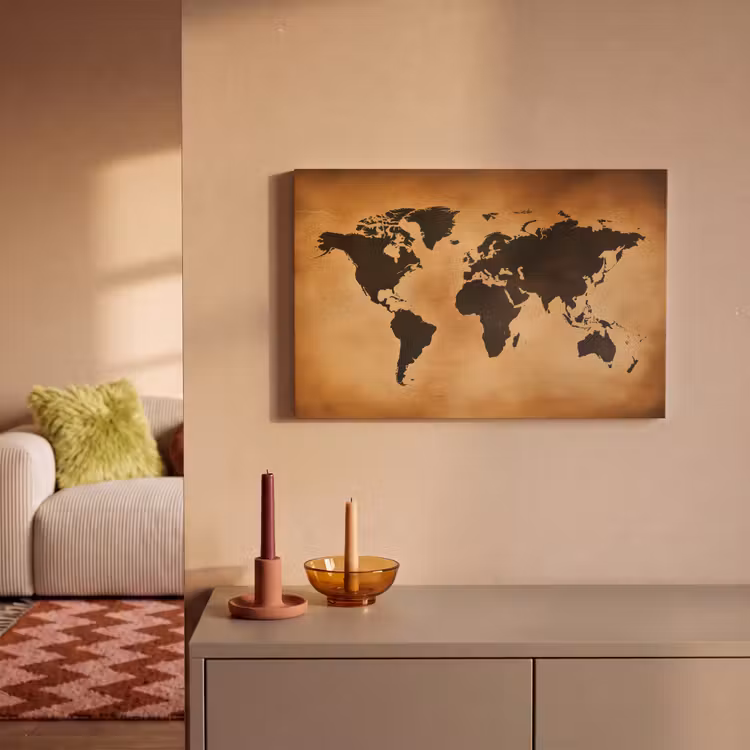 Canvas schilderij - Wereldkaart - Bruin - Kaart — 2