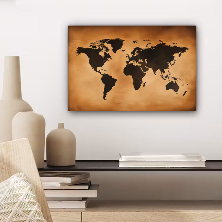 Canvas schilderij - Wereldkaart - Bruin - Kaart — 5