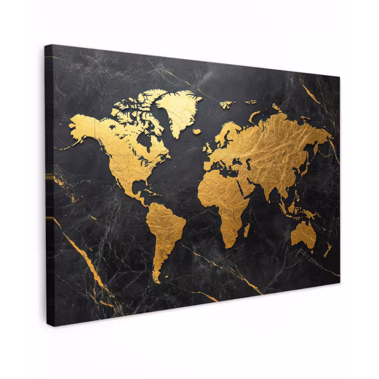 Canvas schilderij - Wereldkaart - Goud - Marmer — 1