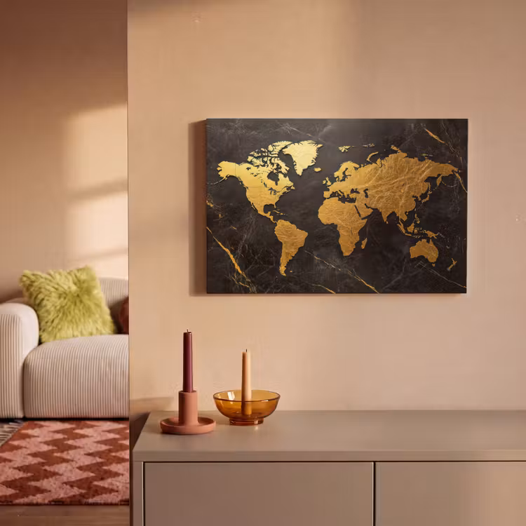 Canvas schilderij - Wereldkaart - Goud - Marmer — 2
