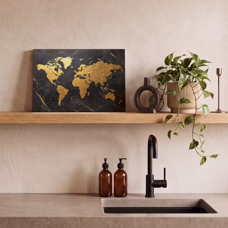 Canvas schilderij - Wereldkaart - Goud - Marmer — 3