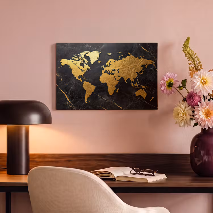 Canvas schilderij - Wereldkaart - Goud - Marmer — 4