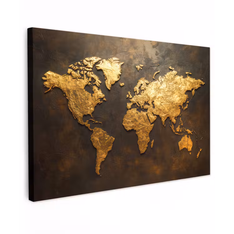 Canvas schilderij - Wereldkaart - Goud - Roest — 1