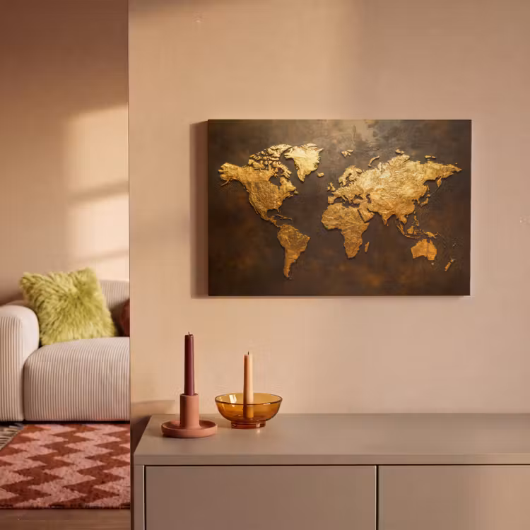 Canvas schilderij - Wereldkaart - Goud - Roest — 2