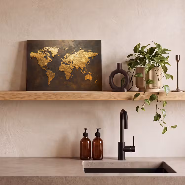 Canvas schilderij - Wereldkaart - Goud - Roest — 3