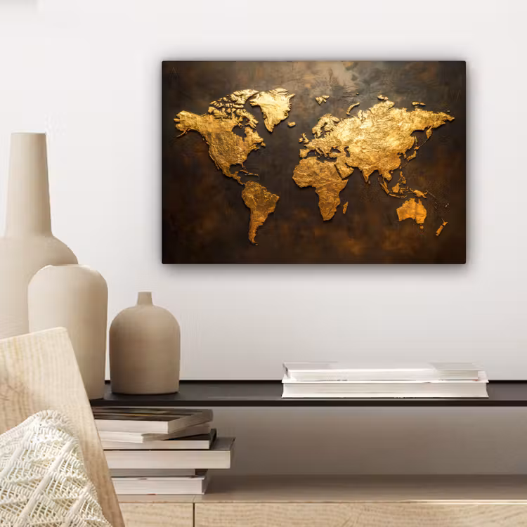 Canvas schilderij - Wereldkaart - Goud - Roest — 5