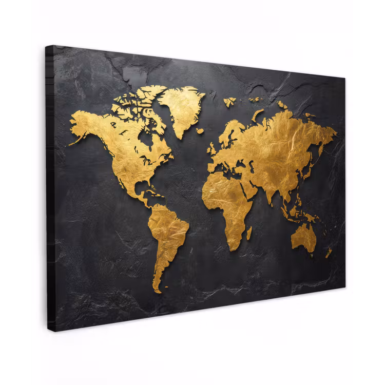 Canvas schilderij - Wereldkaart - Goud - Steen — 1