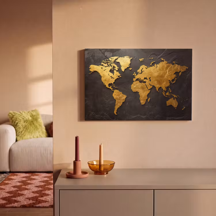 Canvas schilderij - Wereldkaart - Goud - Steen — 2