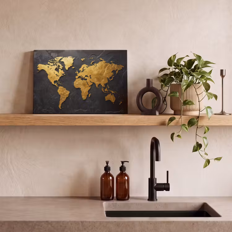 Canvas schilderij - Wereldkaart - Goud - Steen — 3