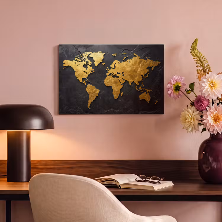 Canvas schilderij - Wereldkaart - Goud - Steen — 4