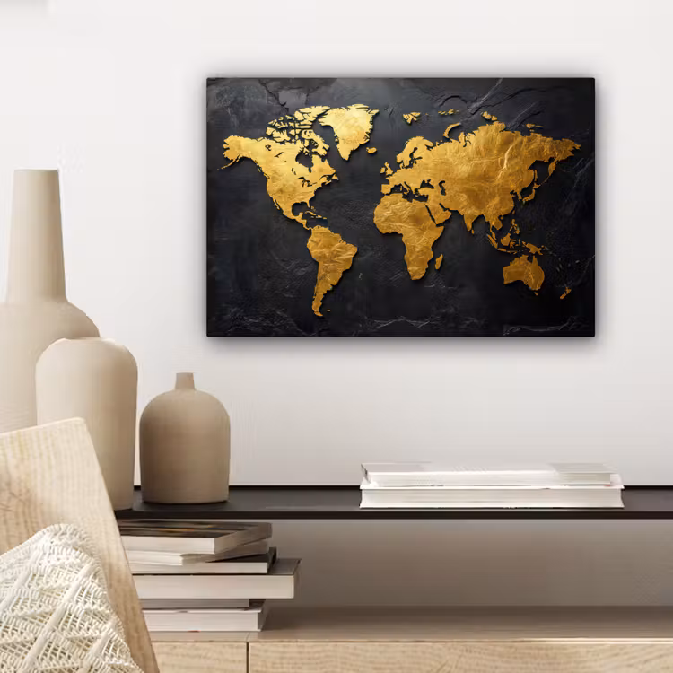 Canvas schilderij - Wereldkaart - Goud - Steen — 5