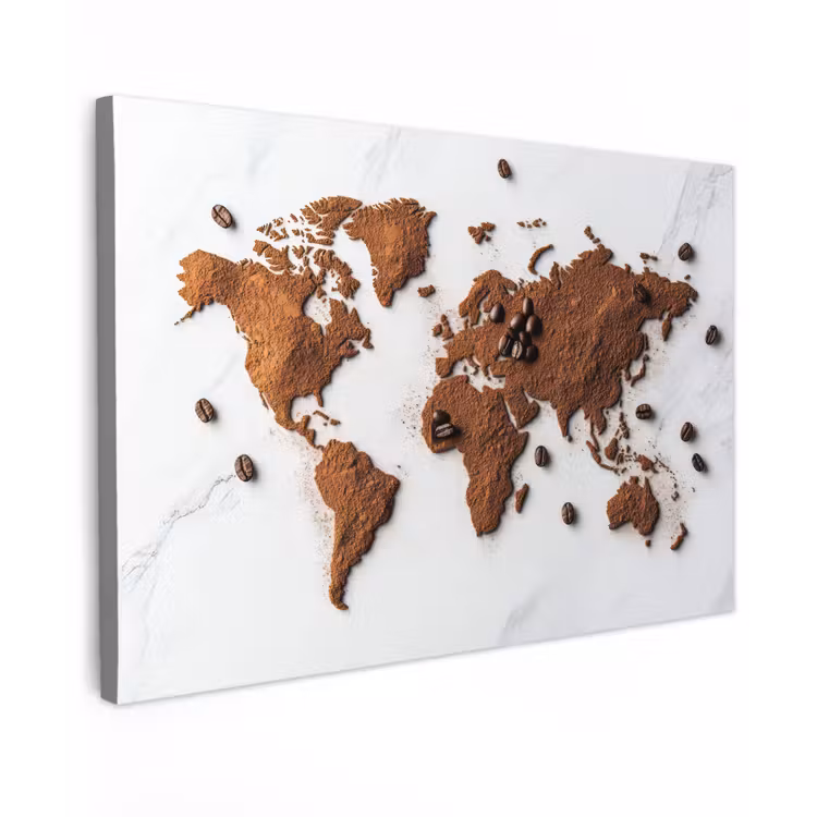 Canvas schilderij - Wereldkaart - Koffie - Marmer — 1
