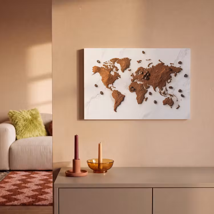 Canvas schilderij - Wereldkaart - Koffie - Marmer — 2