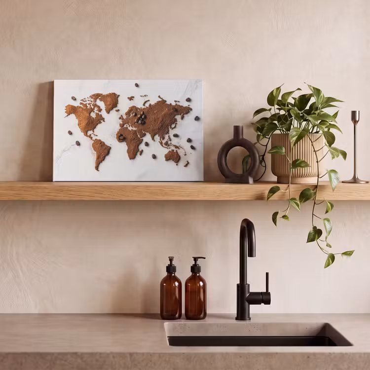 Canvas schilderij - Wereldkaart - Koffie - Marmer — 3