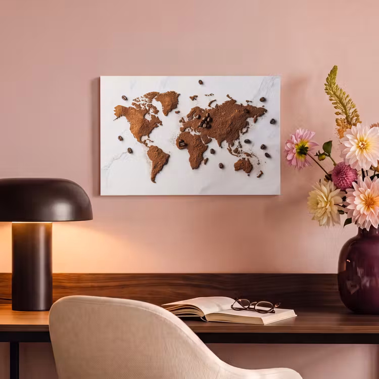 Canvas schilderij - Wereldkaart - Koffie - Marmer — 4