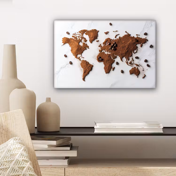 Canvas schilderij - Wereldkaart - Koffie - Marmer — 5