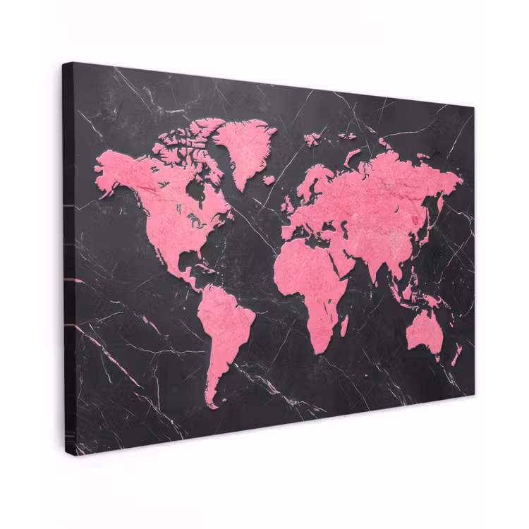 Canvas schilderij - Wereldkaart - Roze - Marmer — 1