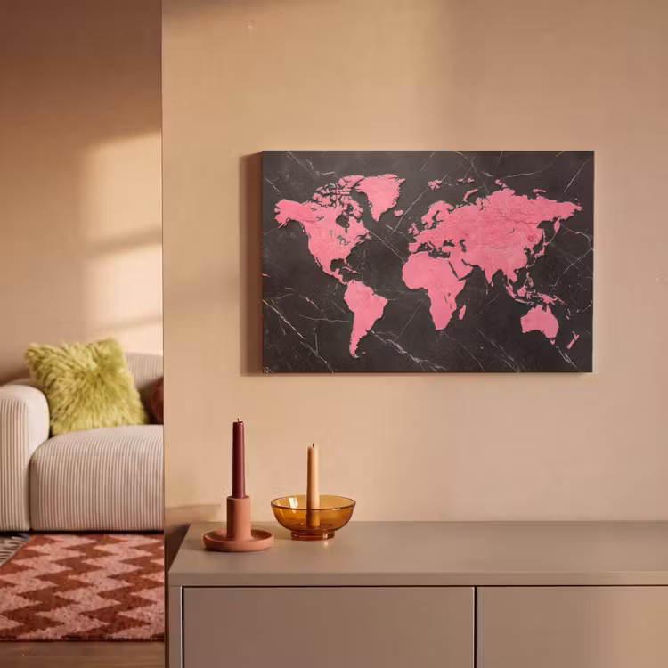 Canvas schilderij - Wereldkaart - Roze - Marmer — 2