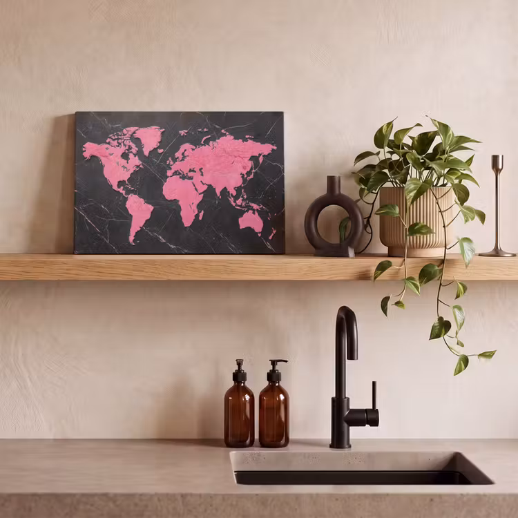 Canvas schilderij - Wereldkaart - Roze - Marmer — 3