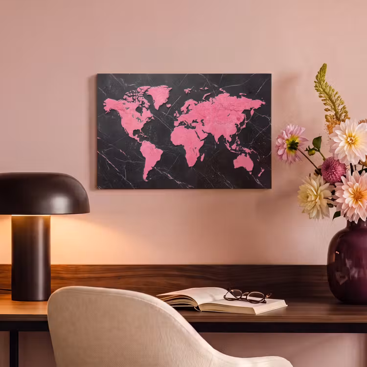 Canvas schilderij - Wereldkaart - Roze - Marmer — 4