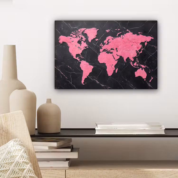 Canvas schilderij - Wereldkaart - Roze - Marmer — 5