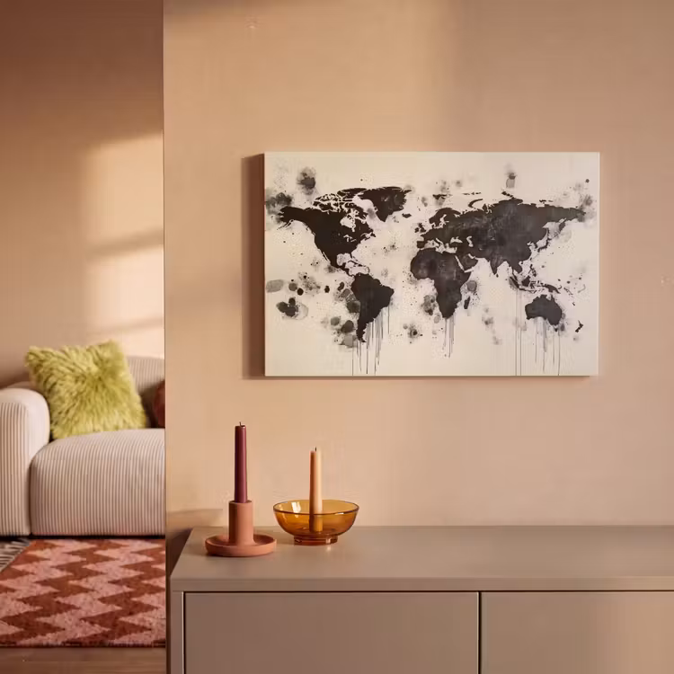Canvas schilderij - Wereldkaart - Zwart - Inkt — 2