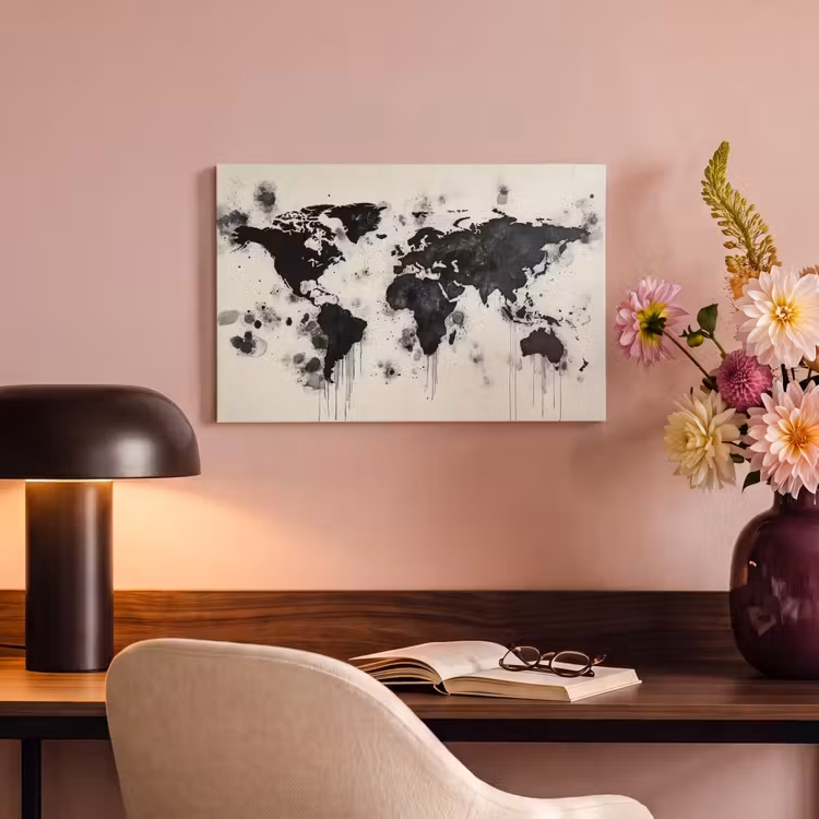 Canvas schilderij - Wereldkaart - Zwart - Inkt — 4