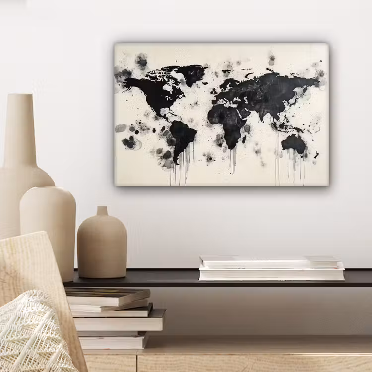 Canvas schilderij - Wereldkaart - Zwart - Inkt — 5