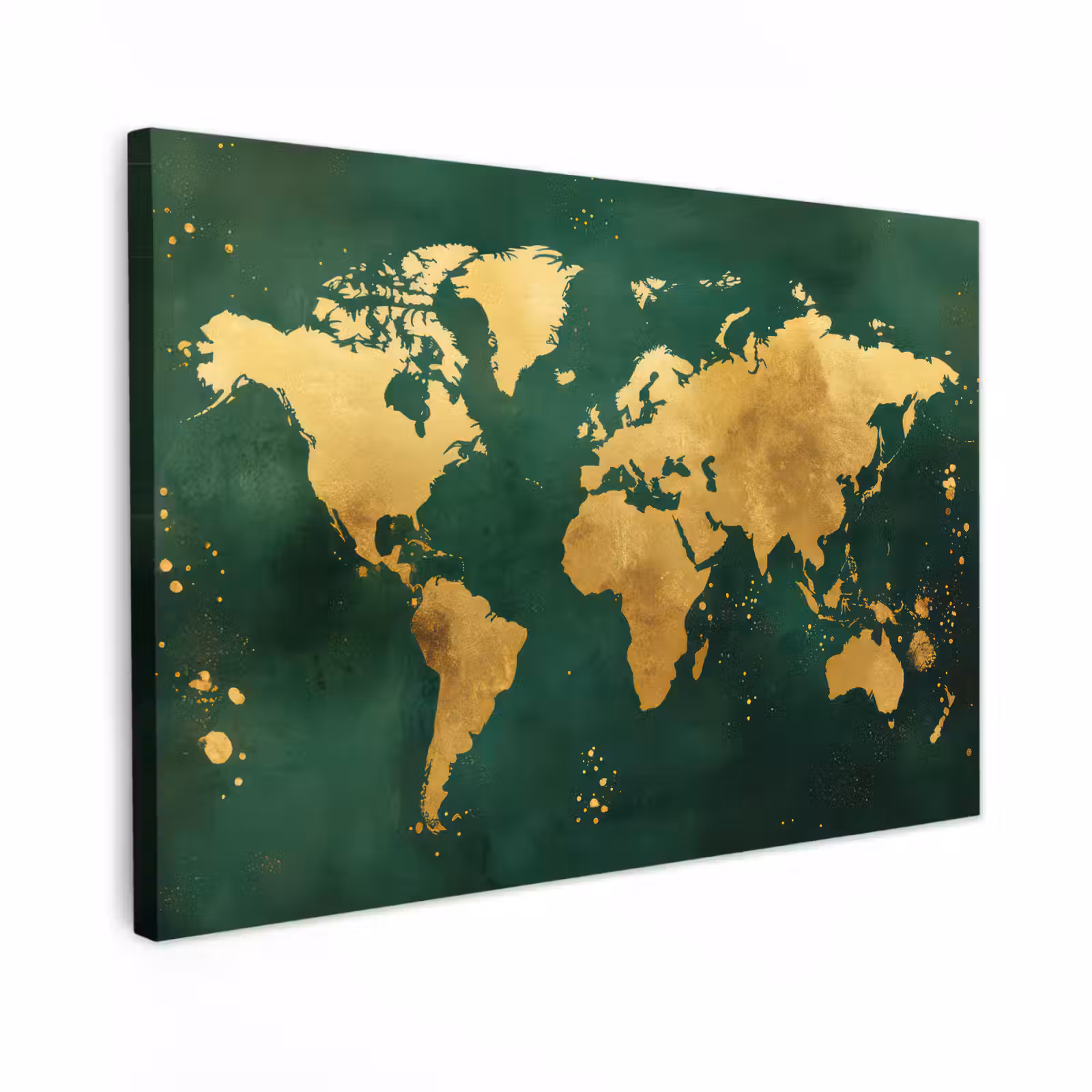 Canvas schilderij - Wereldkaart - Groen - Goud — 1
