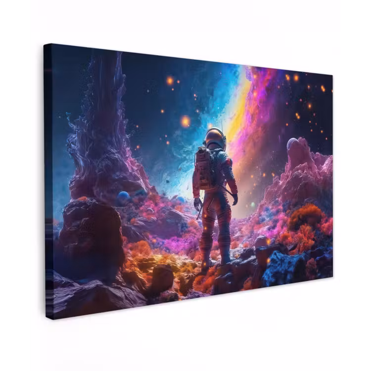 Canvas schilderij - Ruimte - Astronaut - Neon - Sterren — 1
