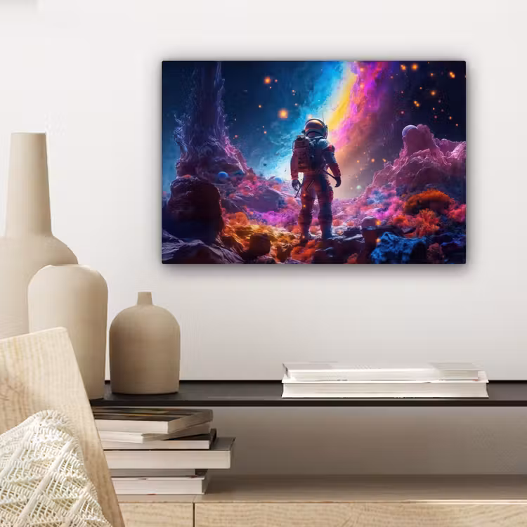 Canvas schilderij - Ruimte - Astronaut - Neon - Sterren — 5