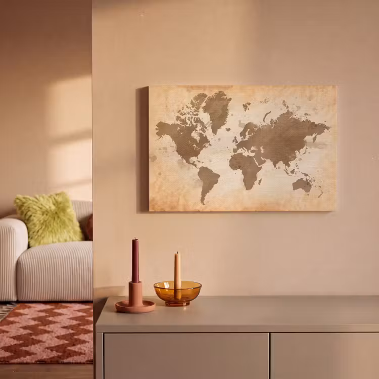Canvas schilderij - Wereldkaart - Beige - Bruin — 2