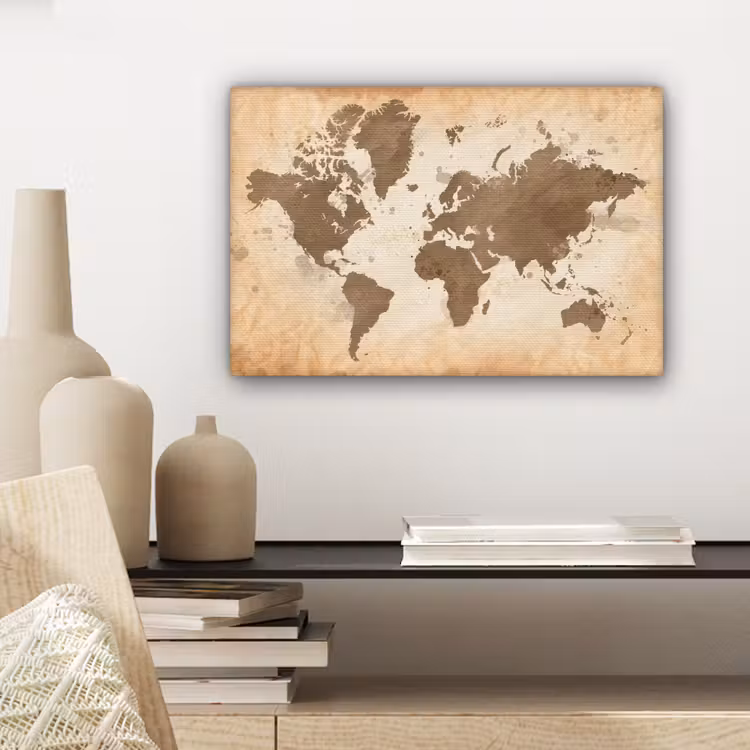 Canvas schilderij - Wereldkaart - Beige - Bruin — 5