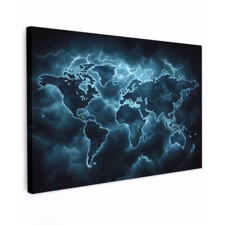 Canvas schilderij - Wereldkaart - Bliksem - Blauw — 1