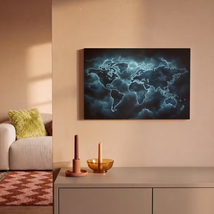Canvas schilderij - Wereldkaart - Bliksem - Blauw — 2