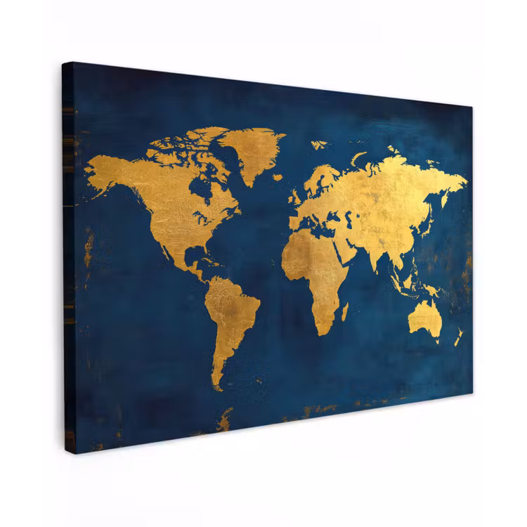 Canvas schilderij - Wereldkaart - Goud - Donkerblauw — 1