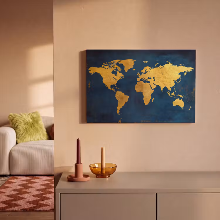 Canvas schilderij - Wereldkaart - Goud - Donkerblauw — 2