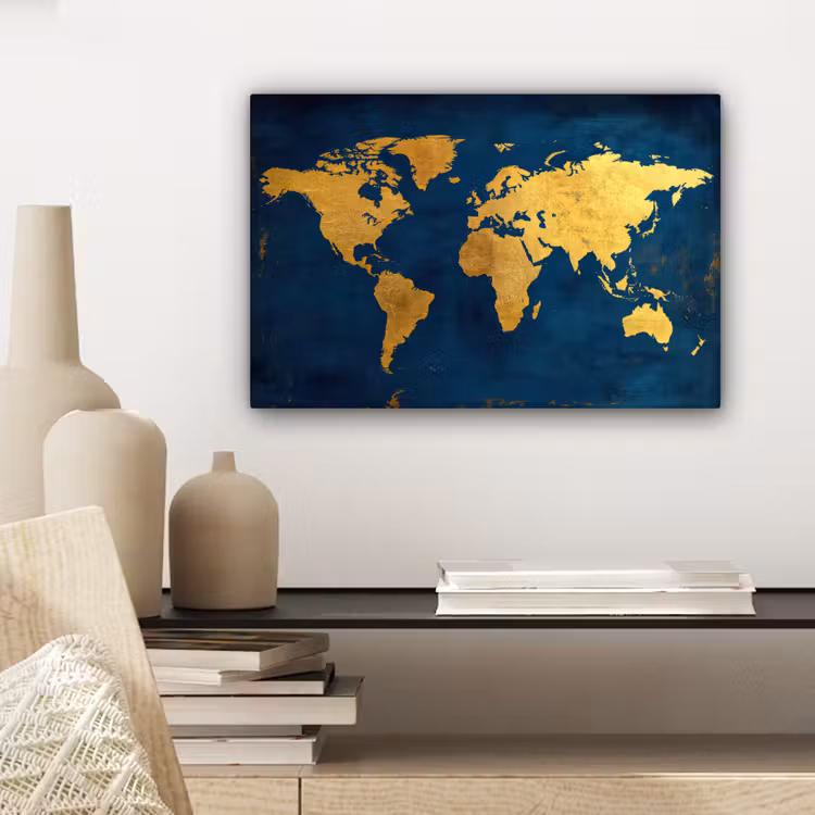 Canvas schilderij - Wereldkaart - Goud - Donkerblauw — 5