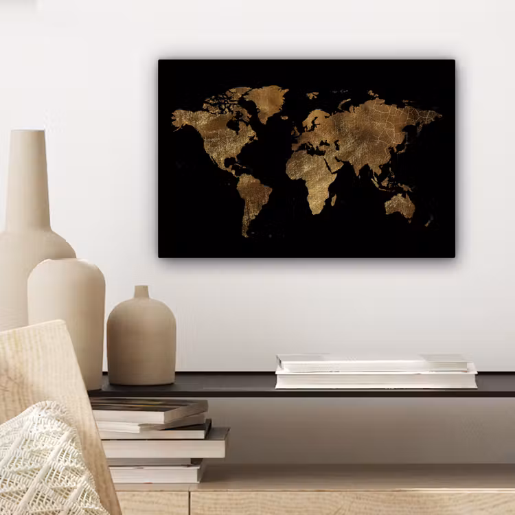 Canvas schilderij - Wereldkaart - Goud - Luxe - Aarde - Zwart — 5