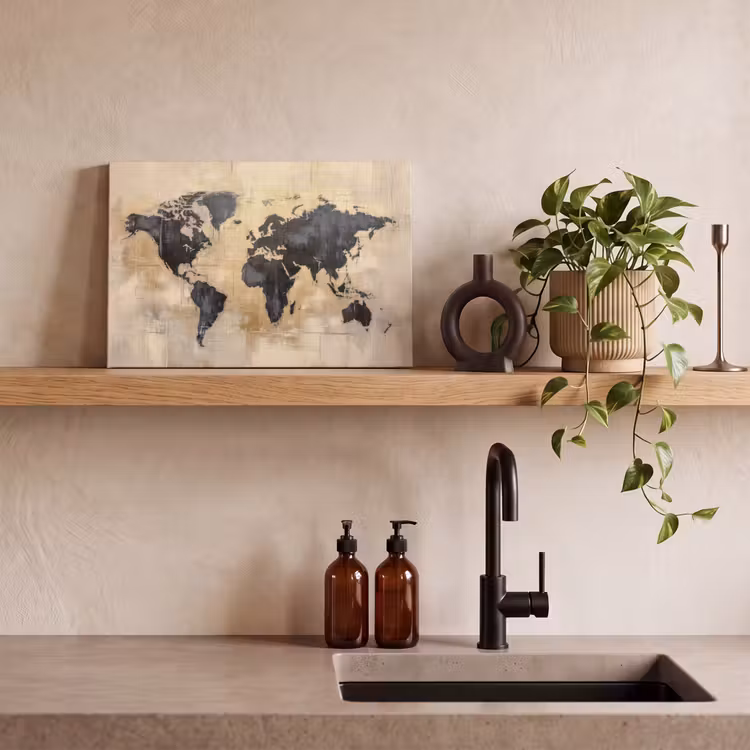 Canvas schilderij - Wereldkaart - Goud - Zwart - Abstract — 3