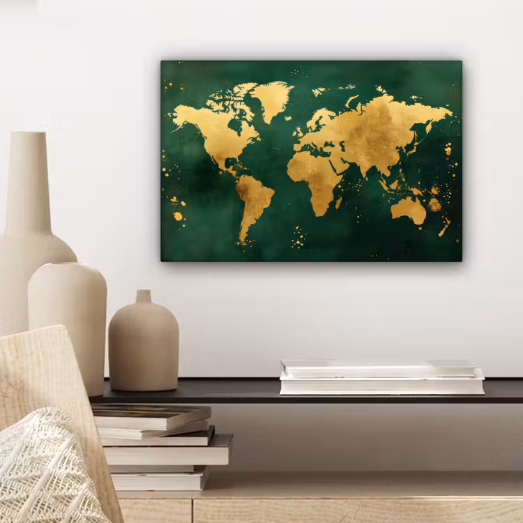 Canvas schilderij - Wereldkaart - Groen - Goud — 5