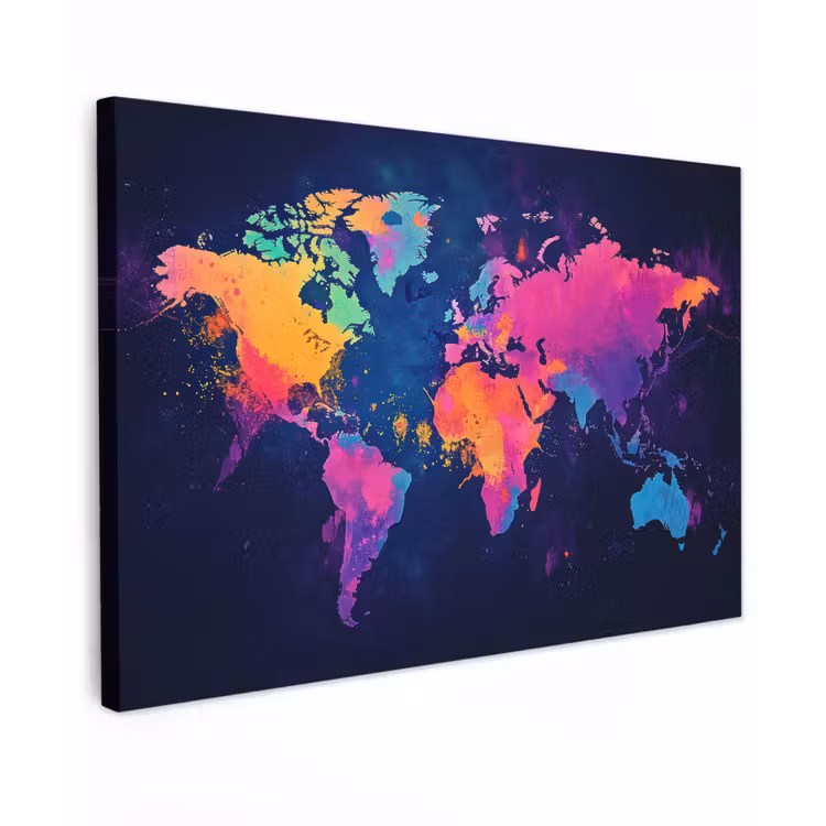 Canvas schilderij - Wereldkaart - Kleurrijk - Graffiti — 1